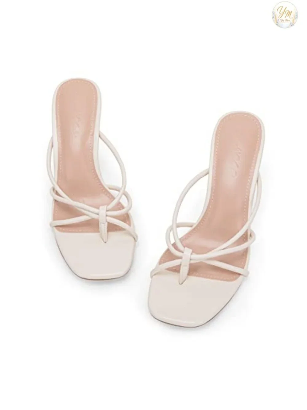 Faux Leather Stiletto Heeled Sandals Square Open Toe Slide Thong Slingback